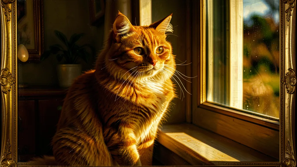 Cat portrait rendered as classical Vermeer-style Renaissance oil painting