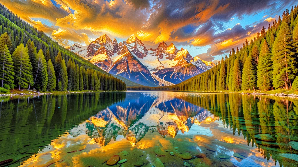 Mountain landscape converted to Monet-inspired impressionist oil painting