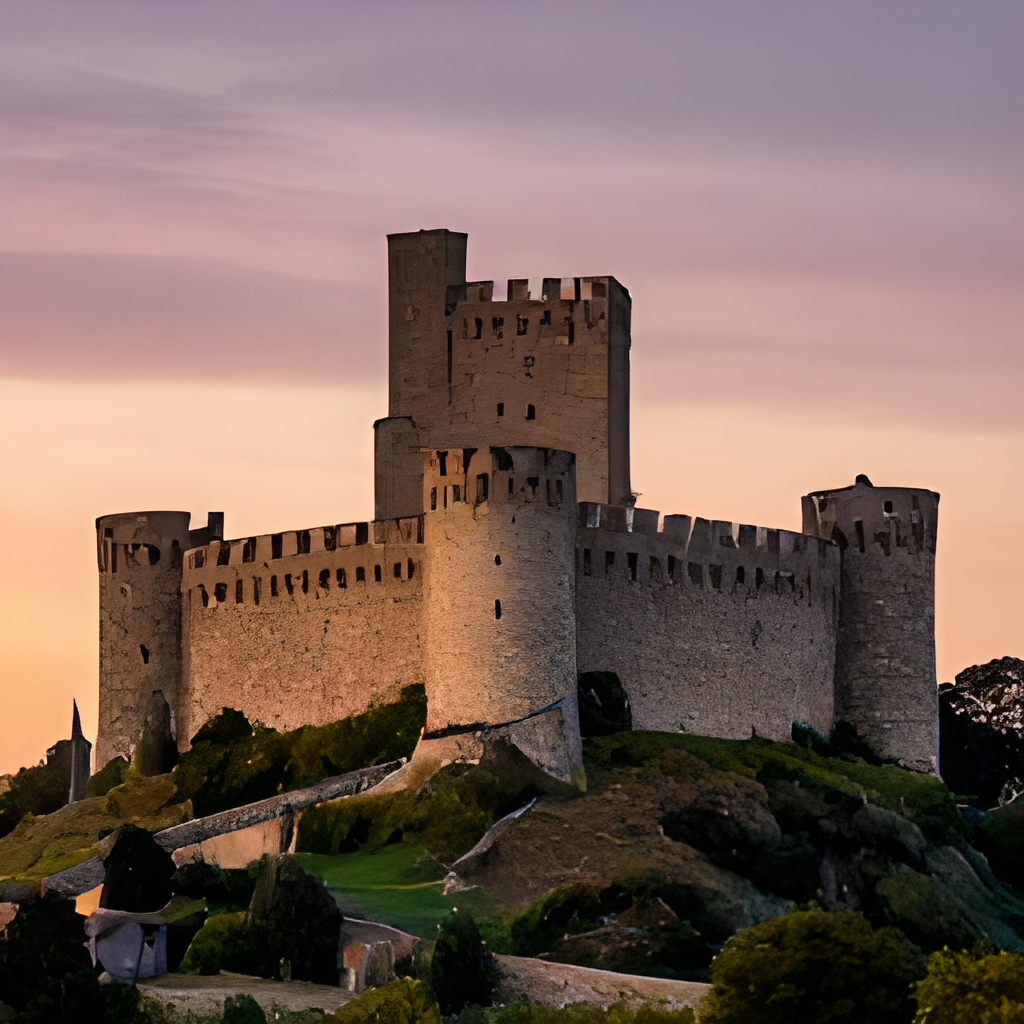 Castle landscape upscaled 4x with sharp stone detail