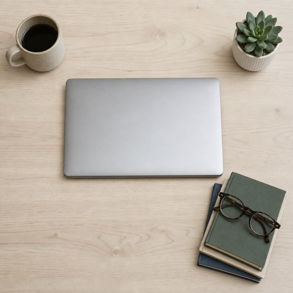 GPT Image 2 — five specified objects placed on an empty desk in exact positions, shot from overhead